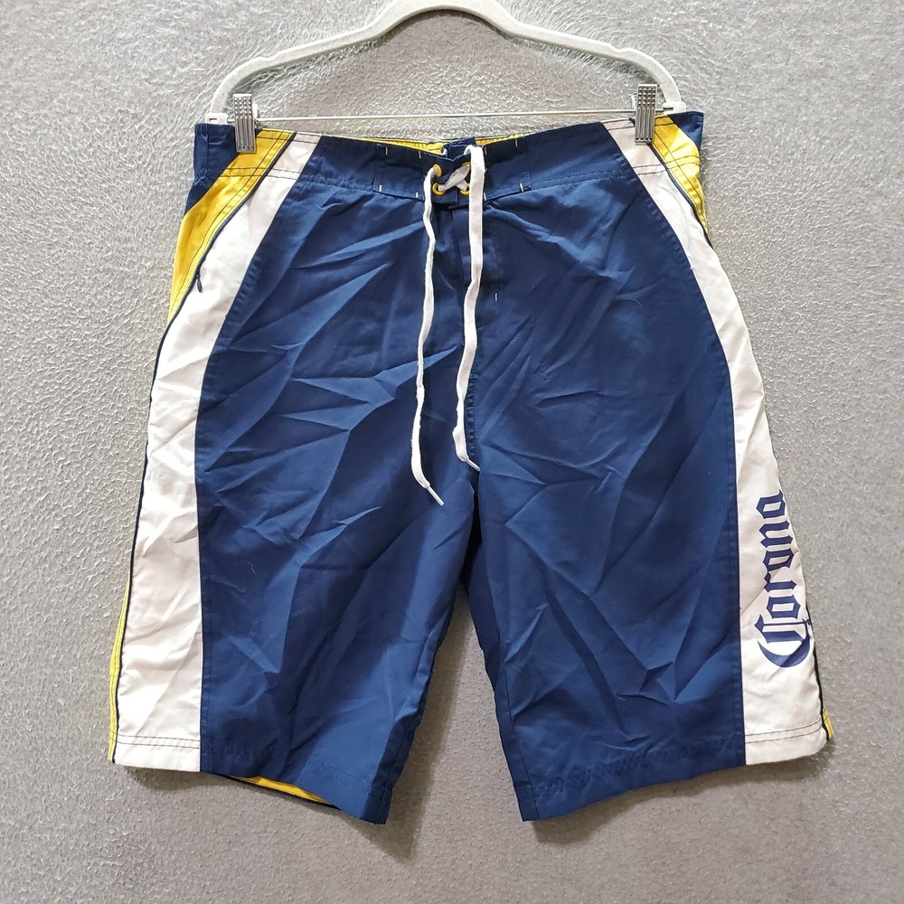 Corona Extra Men Swimwear XL Blue‎ Colorblock Trunks Beer Logo 11' Inseam